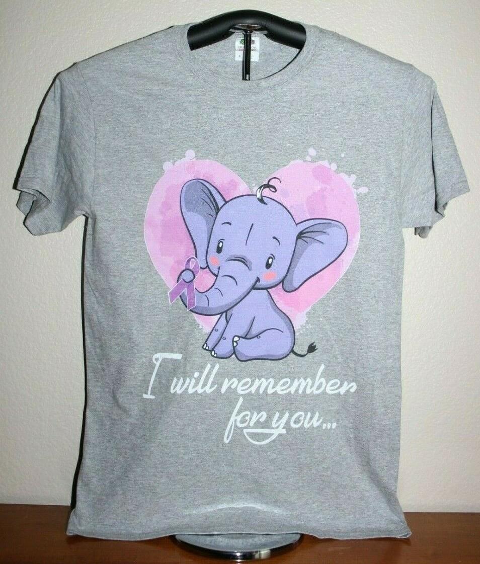 I will remember for you... elephant holds purple ribbon T-Shirt, Small, Gray XXL