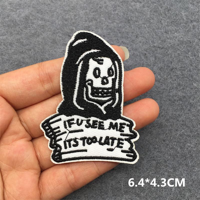 Punk Patch Flame Embroidery Patches For Clothes Scary Skull Iron On Patches On Clothing Embroidered Jacket Badge Sticker
