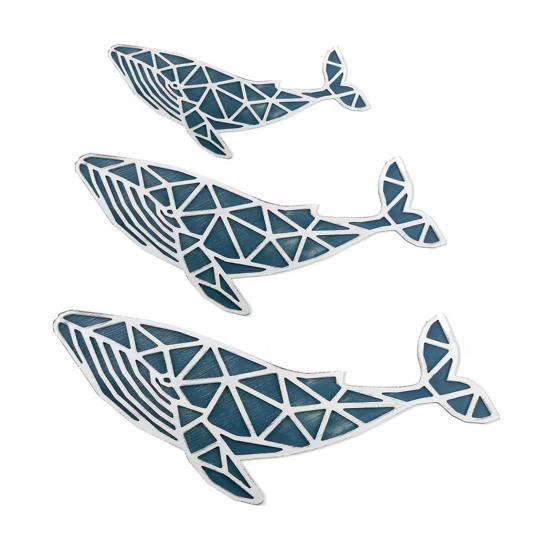 3 Pcs Handcrafted Wooden Art Coastal Ocean Nautical Whale Wall Fish Hanging Decor