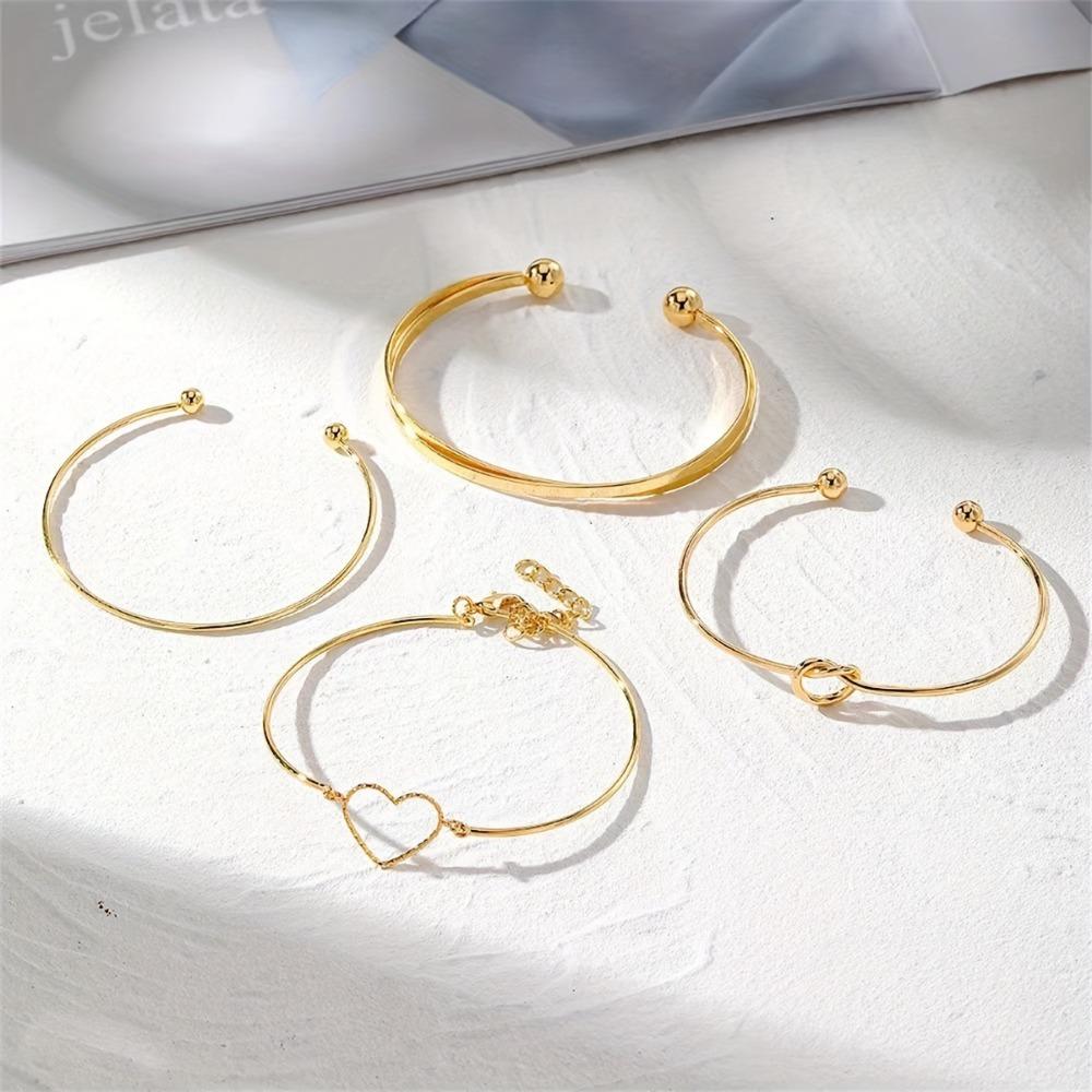4pcs/set Vintage Alloy Bracelets Set Men's Fashion Woven Twist Texture Bangles for Women Golden Fashion Zircon Streetwear Gifts