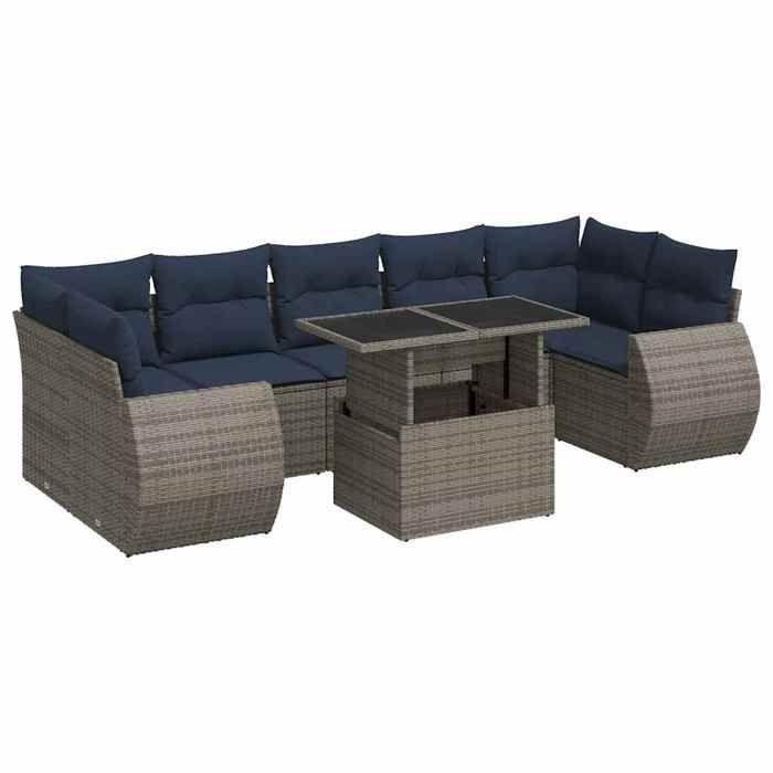 VidaXL Salon de jardin avec coussins 8 pcs gris résine tressée acacia, ensemble de canapés d'extérieur, salon de jardin 3326602