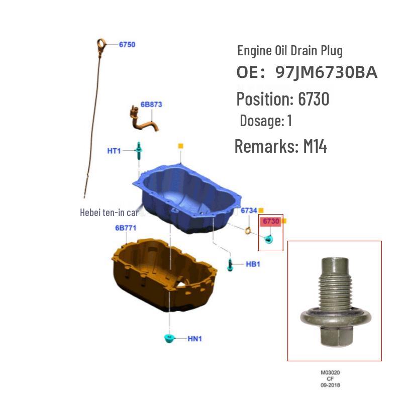 Ford Focus, Kuga, JMC Transit Șurub de Drenaj Baie de Ulei (97JM67304BA)
