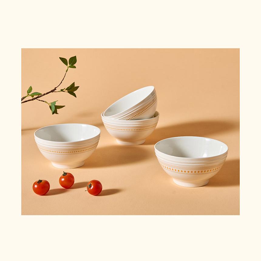 CORELLE Rosemont Ceramic Noodle Bowl 4p Tableware Ivory-Orange