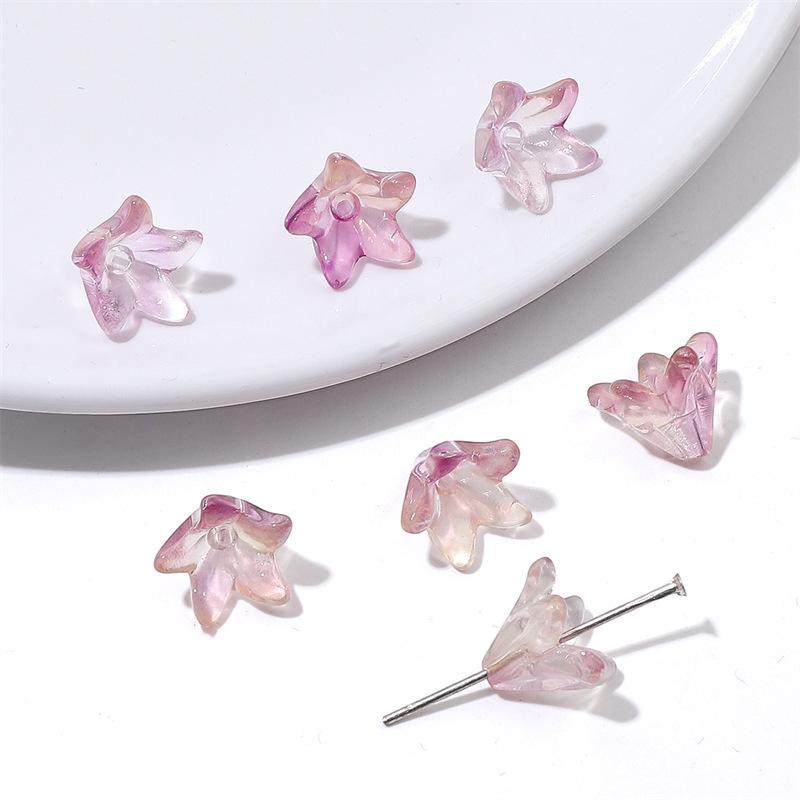 

20 Iridescent Gold-Flecked Lily Glass Flower Cups for DIY Jewelry Making 10x13mm, hole approx. 1mm, 20 pieces/package