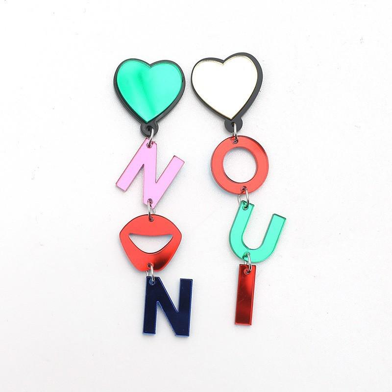 2022 Fashion Resin Heart Shape Asymmetrical Tassel Earrings - Trendy Japanese Korean Style