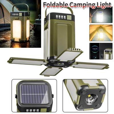 Multifunctional 4-Leaf Foldable Camping Lantern Solar Rechargeable Flashlight Large Capacity Portable Outdoor Emergency Light
