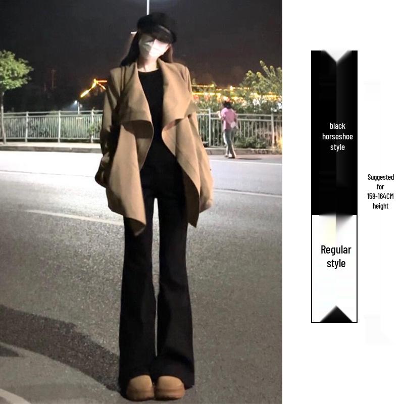 

Women s High-Waisted Black Micro-Flare Pants - Petite Slimming, Casual, Velvet Trumpet Suit for Autumn and Winter Small