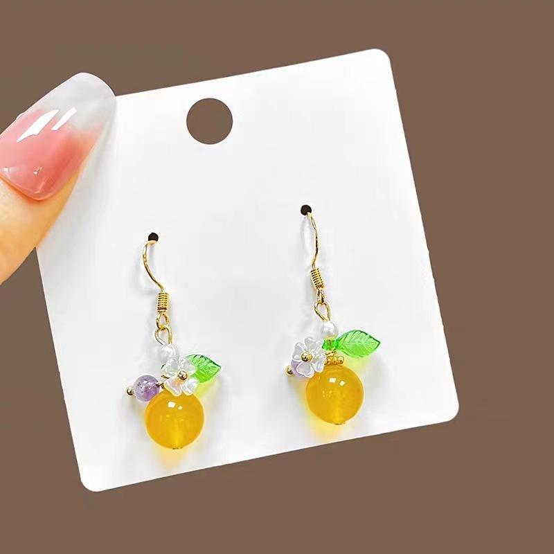 Cute Orange Shaped Dangle Earrings Handmade Flower Leaf Decor Bead For Women Daily Wear Party Dating Gifts