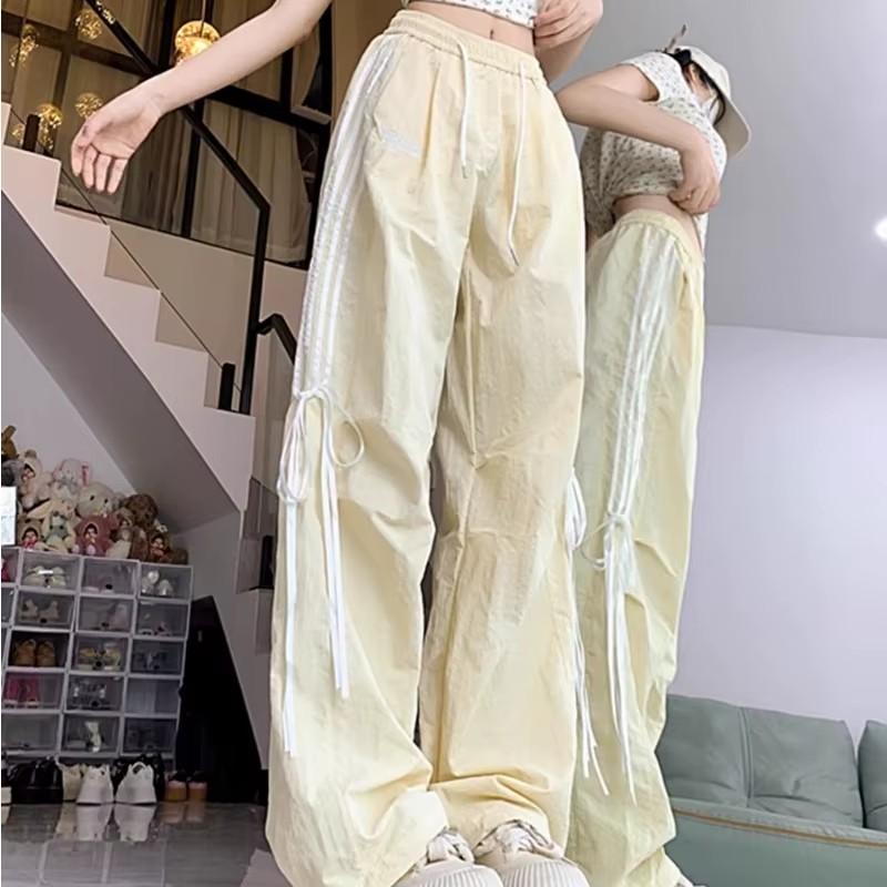 Bow Striped Pants Women Summer High Waist Loose Casual Pants Korean Style Spicy Girl Versatile Full Length Trousers Female