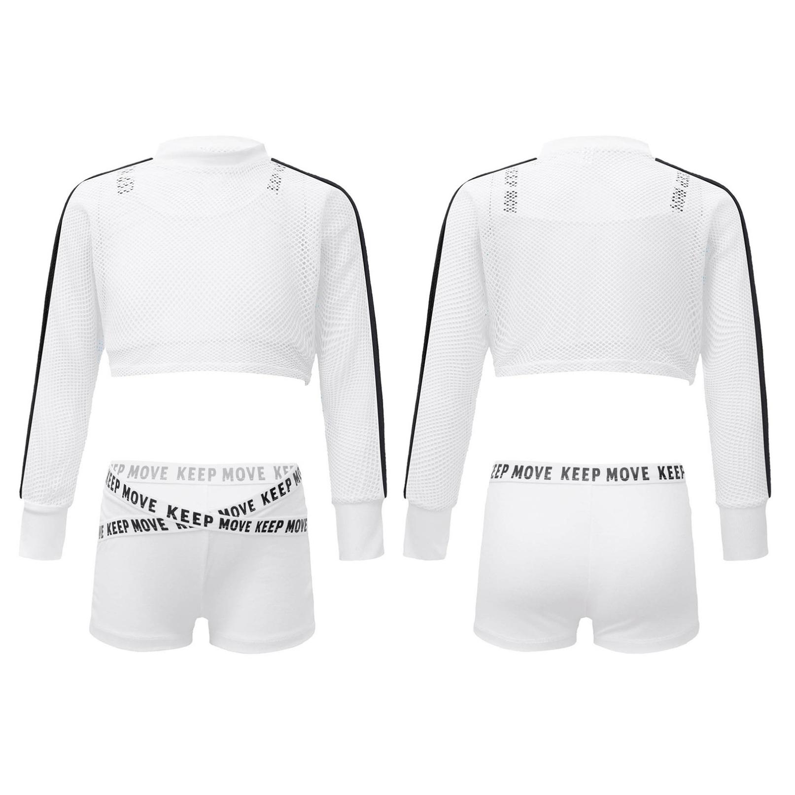 

Дитячий танцювальний костюм для дівчаток, сорочка з довгим рукавом у сіточку, укорочений топ і шорти з попою, класний комплект одягу для вуличних танців у стилі хіп-хоп 5-6 Years