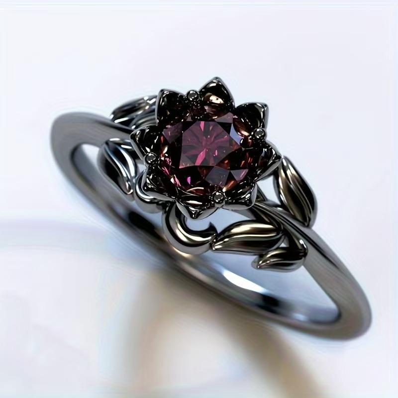 

Аксессуары Женское кольцо-цветок Gun Black Handmade Zircon Ring No. 10