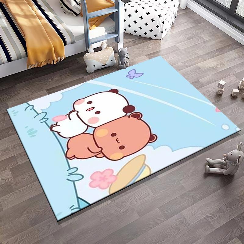 Cute Cartoon Panda and Bear Design Carpet with Butterflies and Sky Background Suitable for Use As an Anti-slip1 For1room and Bedroom Sofas