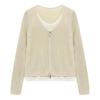 Women's V-Neck Zipper Ribbed Fake Two-Piece Sweater