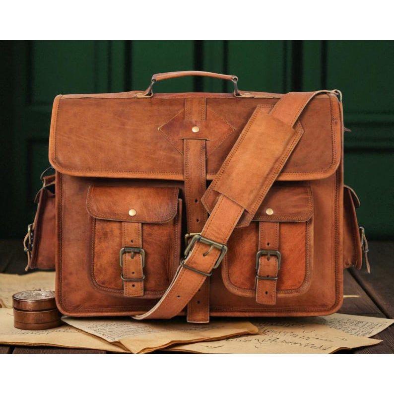 Handmade Leather Laptop Bag – Full Grain Leather Messenger Briefcase for Men & Women | Office, College and Travel Satchel by Broken Artisan