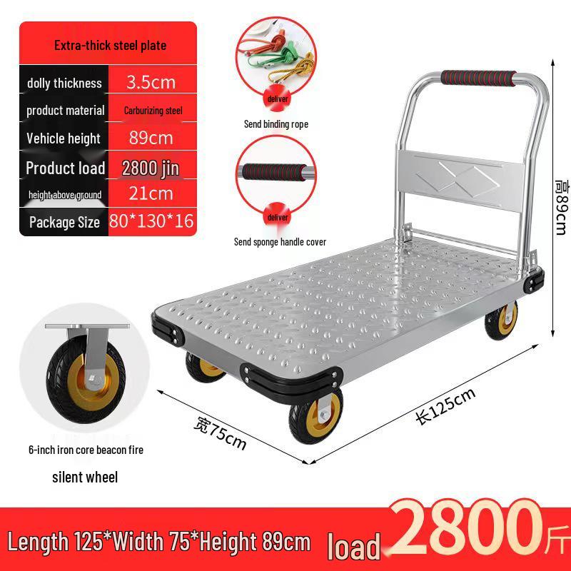 Silent Foldable Handcart Trolley with Swivel Wheels - Heavy-Duty Flatbed Truck