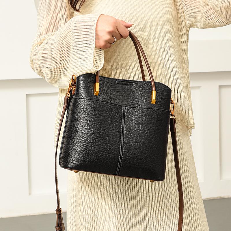Women's PU Leather Tote Bag, Vintage Brown Bucket Handbag, Small Capacity Shoulder Crossbody Bag, Casual Daily Commuter Bag for Work Shopping Travel
