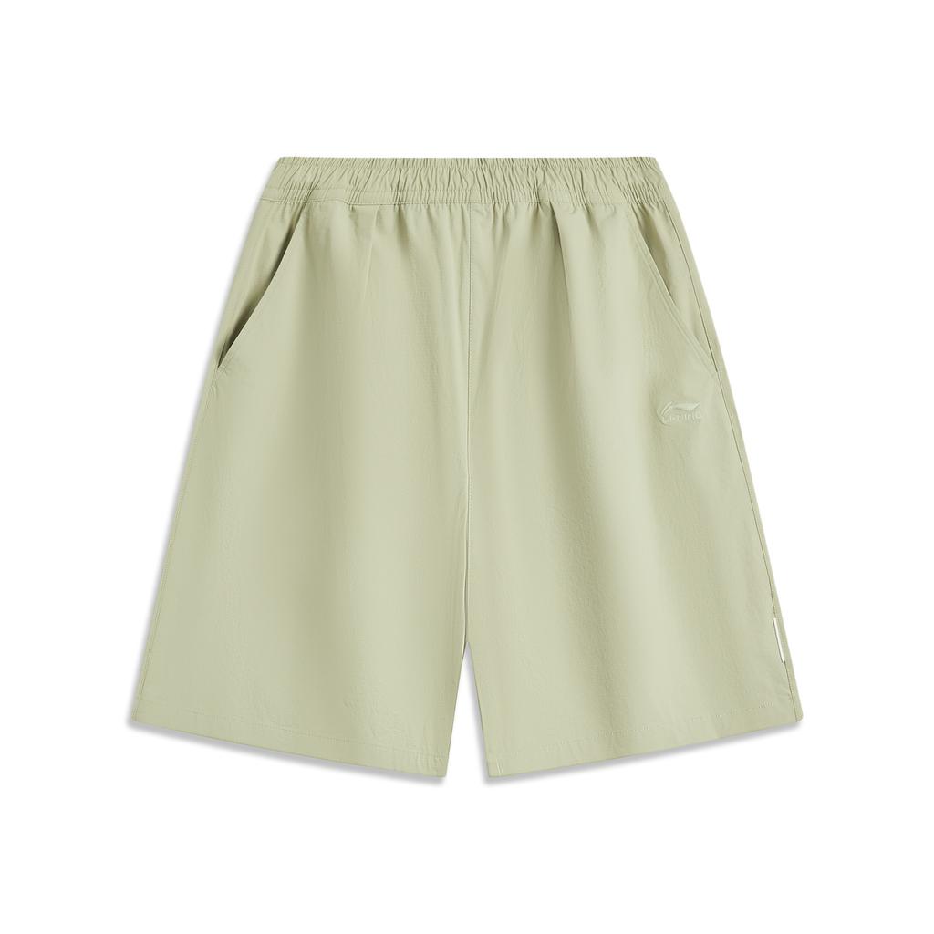 Li Ning Sports Lifestyle Series Solid Color Mid Waist Versatile Breathable Straight Leg Sports Shorts Men Shorts Shuttle-Leaf-Green AKSV169-3