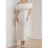 French Style Attractive off-Neck Design Organza Puffy Style Aura White Banquet Date Elegant Dress Long Dress