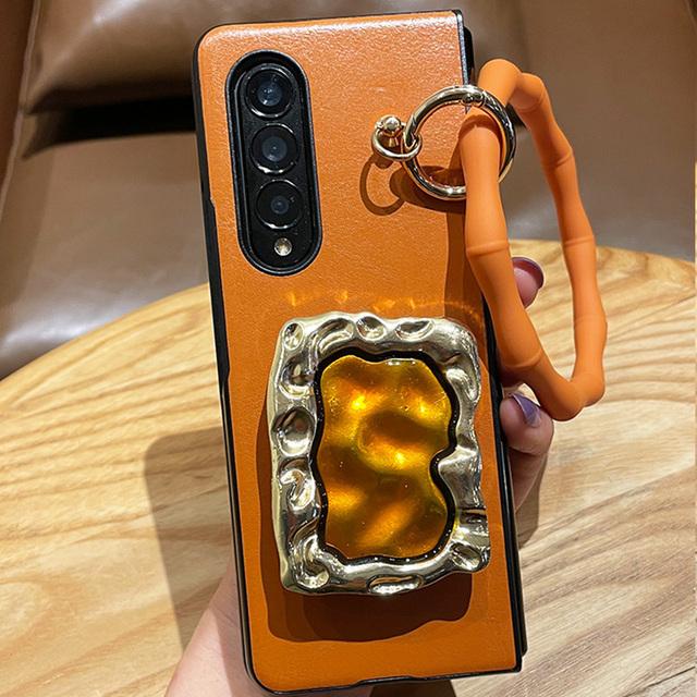 

Роскошный чехол для телефона из искусственной кожи для Samsung Galaxy Z Fold 4 3 2 5g задняя крышка с портативным браслетом-кронштейном For Samsung Z Fold 4