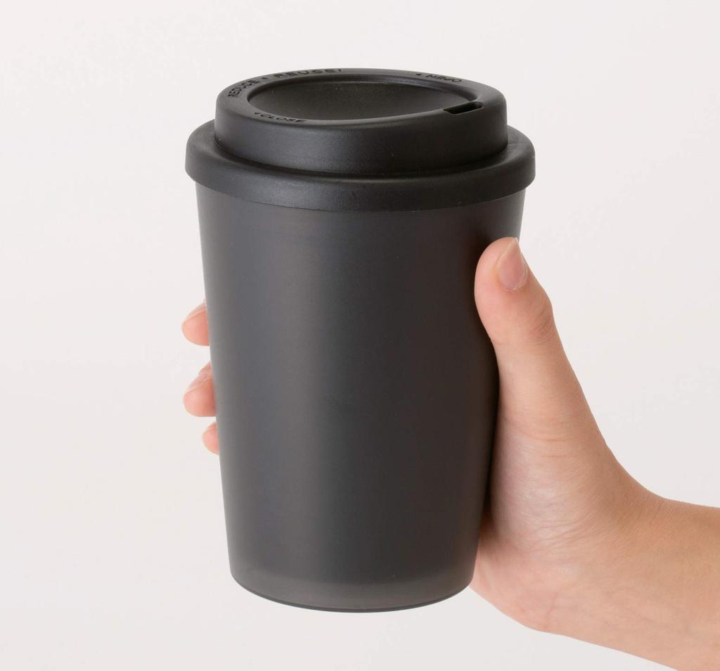 Gowell Tumbler Convenience Store Coffee Size 2 Layer Thermal Mug Drinking with 400ml Black (Direct Lid) TS-1307-009