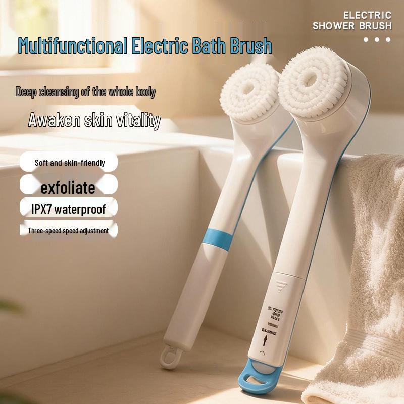 Long-Handled Electric Exfoliating Bath Brush - Automatic Back Scrubber for Removing Dirt & Dead Skin