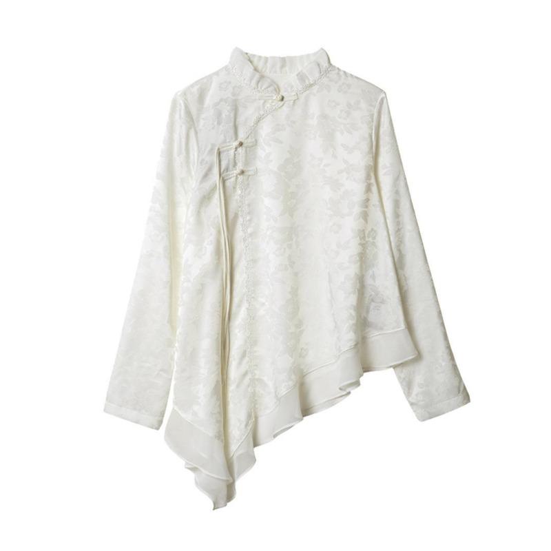 Chemisier à boucle avec peinture à l'encre chic pour femme - Ourlet irrégulier, haut de style estival avec manches en mousseline
