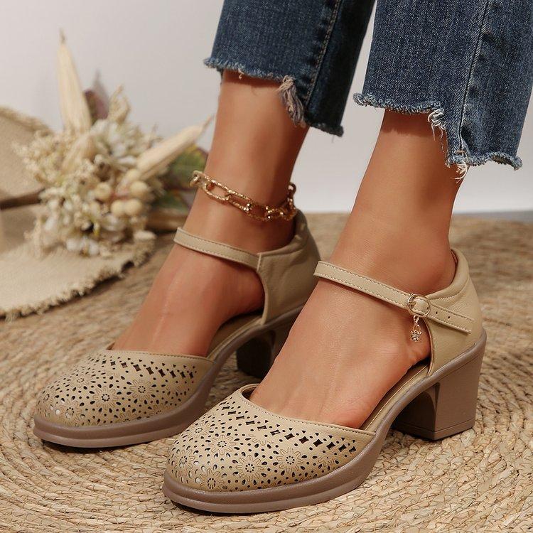 Women Retro Rome Sandals Summer Ankle Strap High Heels Hollow Out Breathable Pumps Woman Comfortable Chunky Heeled Platform Shoe