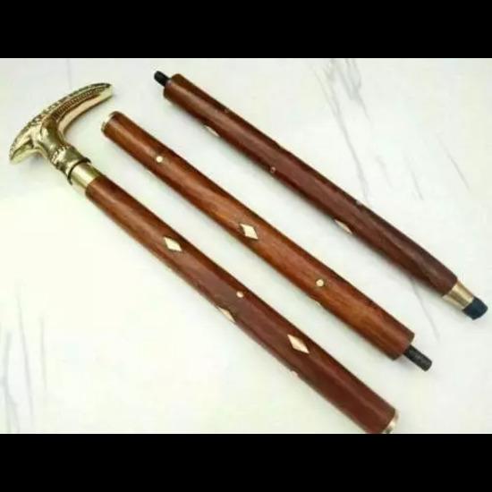Vintage Walking Stick Solid Snake Head Handle Wooden Walking Cane Stick