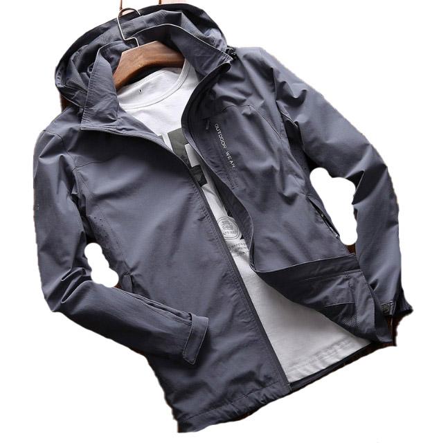 Мужская уличная мужская осенняя тонкая однослойная водонепроницаемая дышащая быстросохнущая четырехсторонняя эластичная куртка L серый