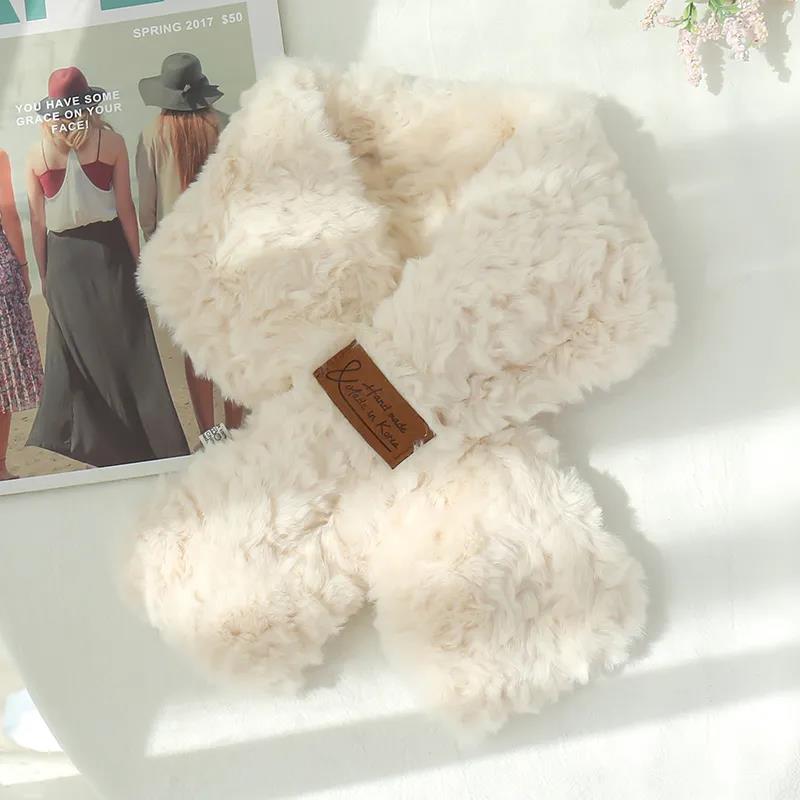 

Зимний нагрудник, корейский модный однотонный плюшевый шарф, толстый теплый женский нагрудник из овечьей шерсти бежевый