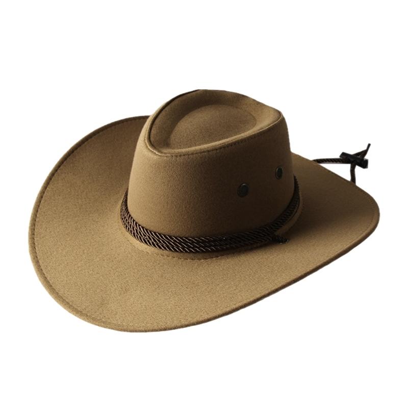 

Fashion Wide Brim Western Cowboy Hat with Windproof Rope Vintage Solid Color Jazz Hat All-match for Casual Vacation хаки
