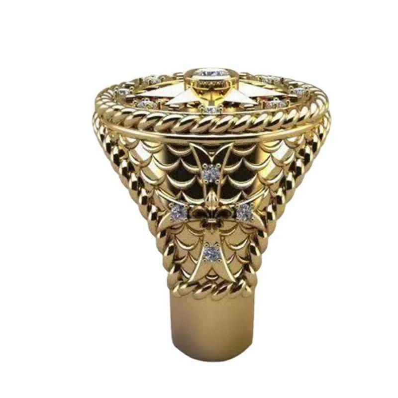 Trendy Men's Ring Hip Hop Compass Stamp Artificial Zircon Inlaid Fashion Retro Style Classic Casual Luxury