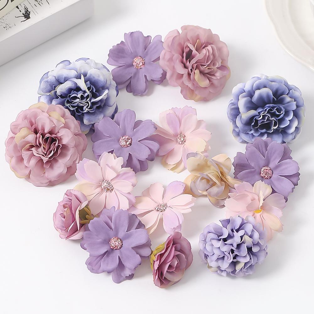 7/16Pcs Artificial Flowers Silk Fake Flower Head for Home Decor Wedding Marriage Decoration DIY Garland Gift Craft Accessories