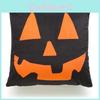 Linen Throw Pillow Case Halloween Pumpkin Trick Or Treat Design 45x45cm**