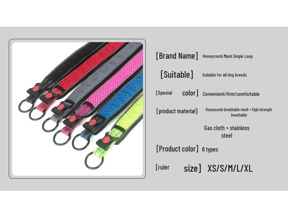 Regulowana, odblaskowa, oddychająca obroża spacerowa dla psa z siatki o strukturze plastra miodu