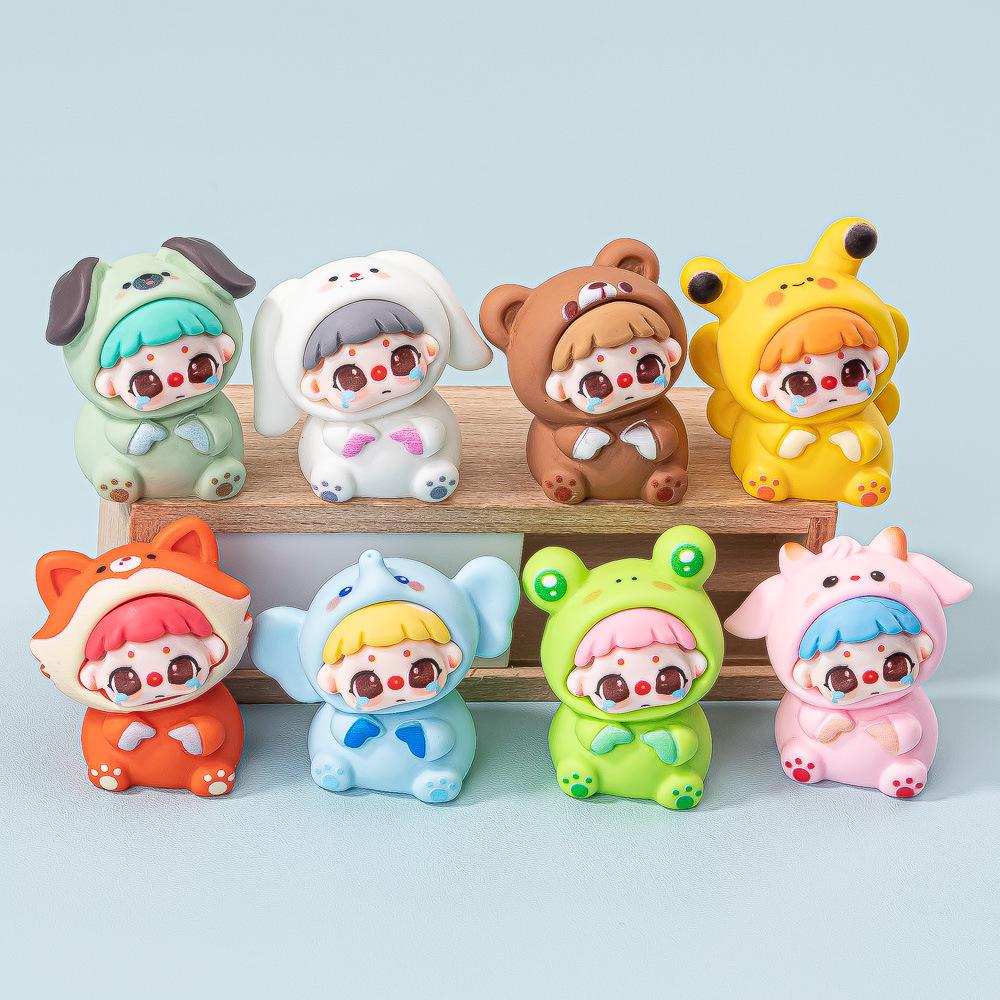 8pcs/Set Animals Crying Figure Toy Mini Animals Doll Figurine Desktop Decoration Model Ornaments Toys Boys Girls Christmas Gifts