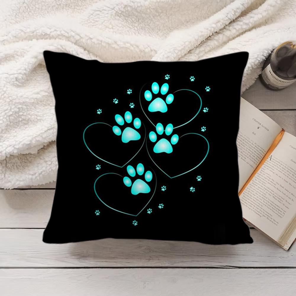 Dog Footprint Paw Cute Cushion Cover Short Plush Double-Sided Printing Home Machine Washable In Warm Winter Pillow Cover