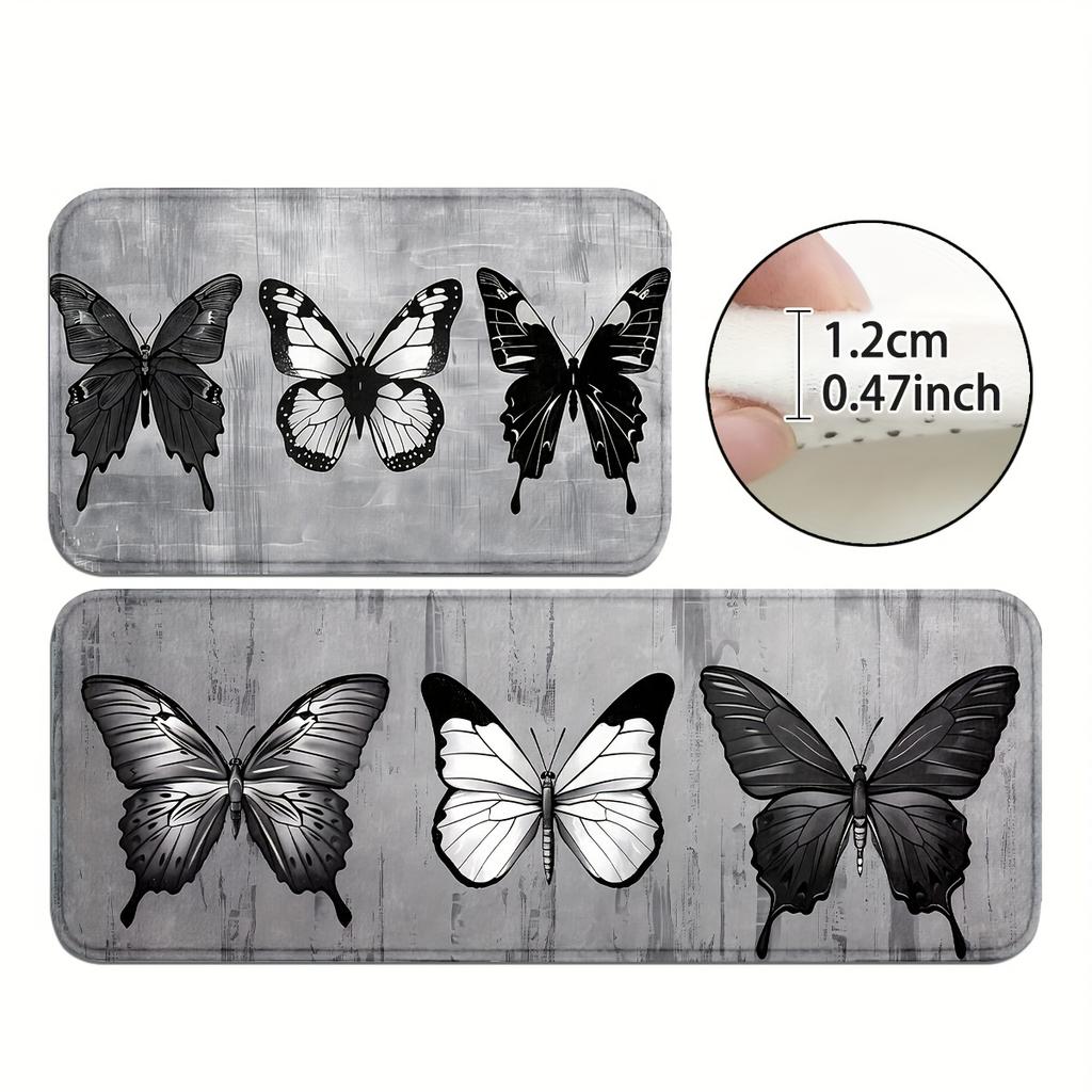 1Pcs Anti Fatigue Kitchen Rugs, Butterfly Print Waterproof Non-Slip Thick Cushioned Kitchen Mat Heavy Duty Comfort Standing Mat for Kitchen