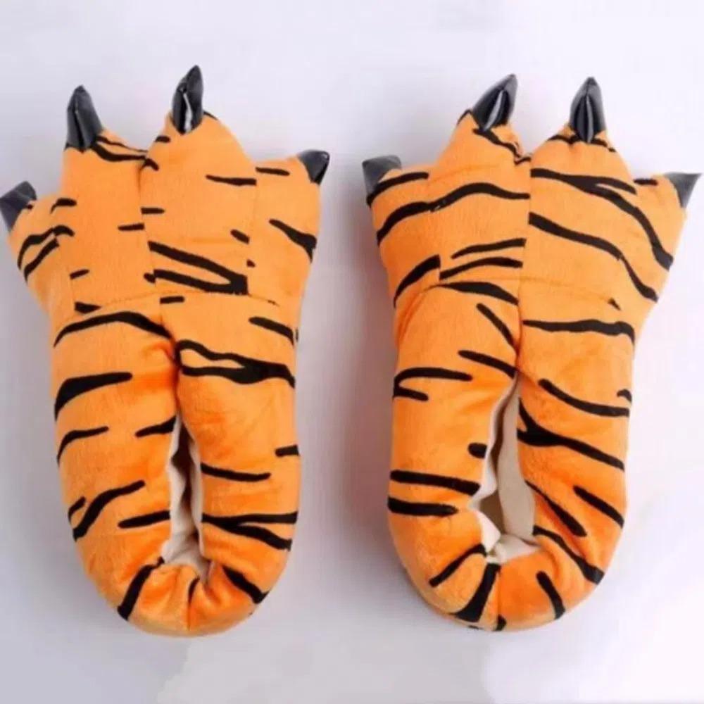 Dinosaur Animal Claw Shoes Funny Paw Cosplay Shoes Kawaii Thicken Warm Slippers Kids L тигровый