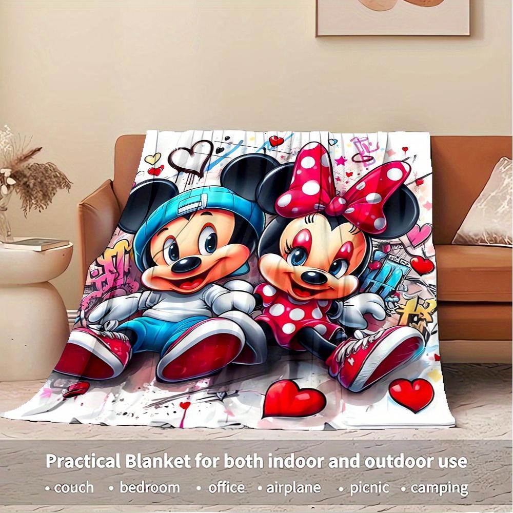 1pc Flannel Bedding Throw Blanket - Cute Mickey Mouse and Minnie Mouse Pattern, Great for Sofa