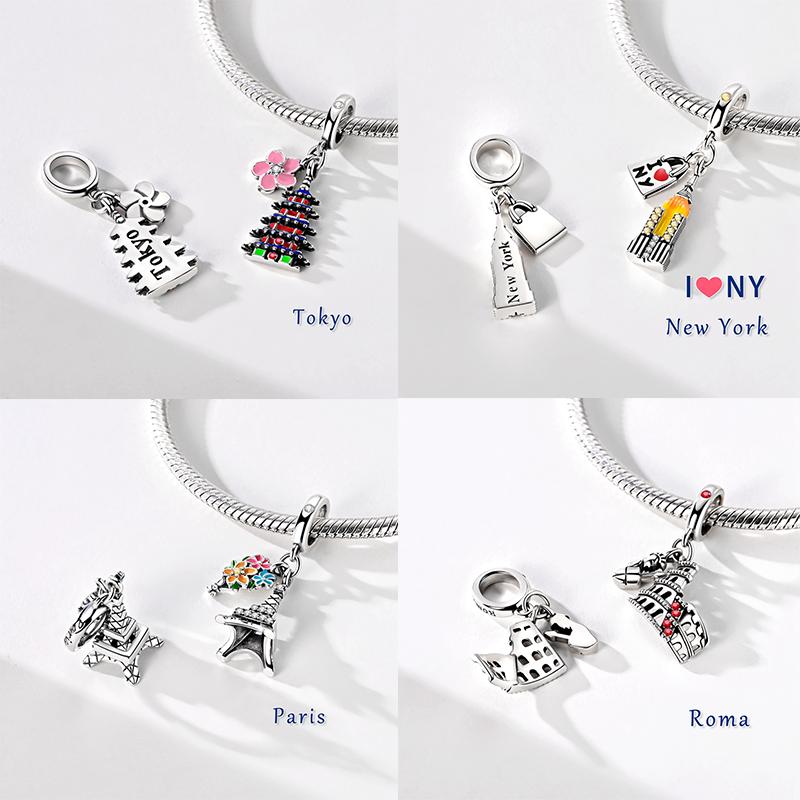 Authentic Charm Bead Charms Bead Charms Copper Strawberry Peach Cherry Pendants New York Paris Architecture Dangle Ideal For Women Gifts