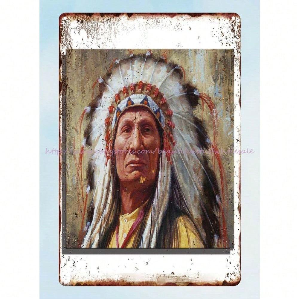 Planetjuice Vintage Red Chief Metal Tin Sign Retro Wall Art For Bar Cafe Man Cave