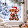 Animal Theme Christmas Tree Ornaments Wooden Highland Cow Ornament, 2D Cute Hanging Shape Decor with String, Farmhouse Holiday Party Decoration