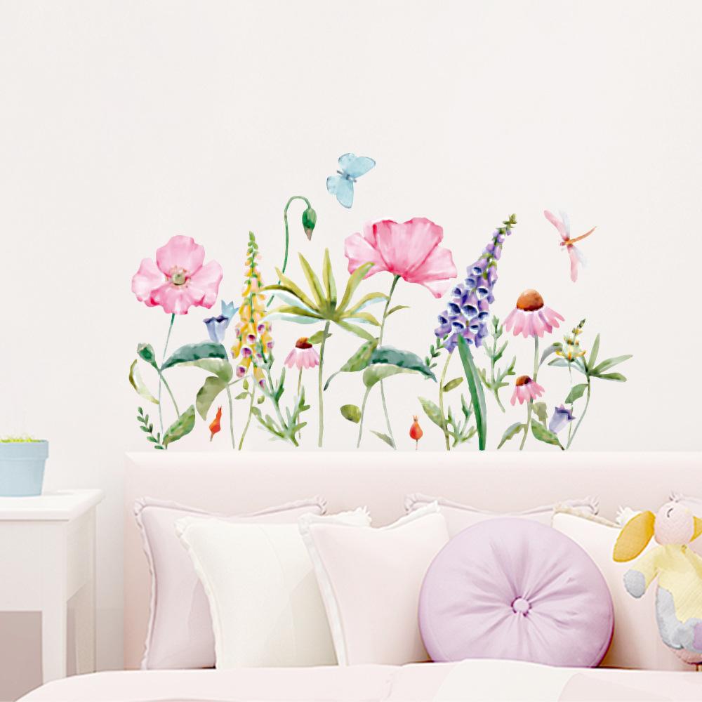 Watercolor Floral Wall Sticker Self-Adhesive Waterproof Removable Home Decor Art