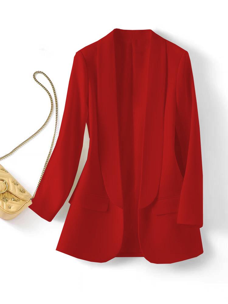 2025 Women's Slim Fit Lapel Suit - Solid Color, Spring/Autumn, Elegant Commute Style