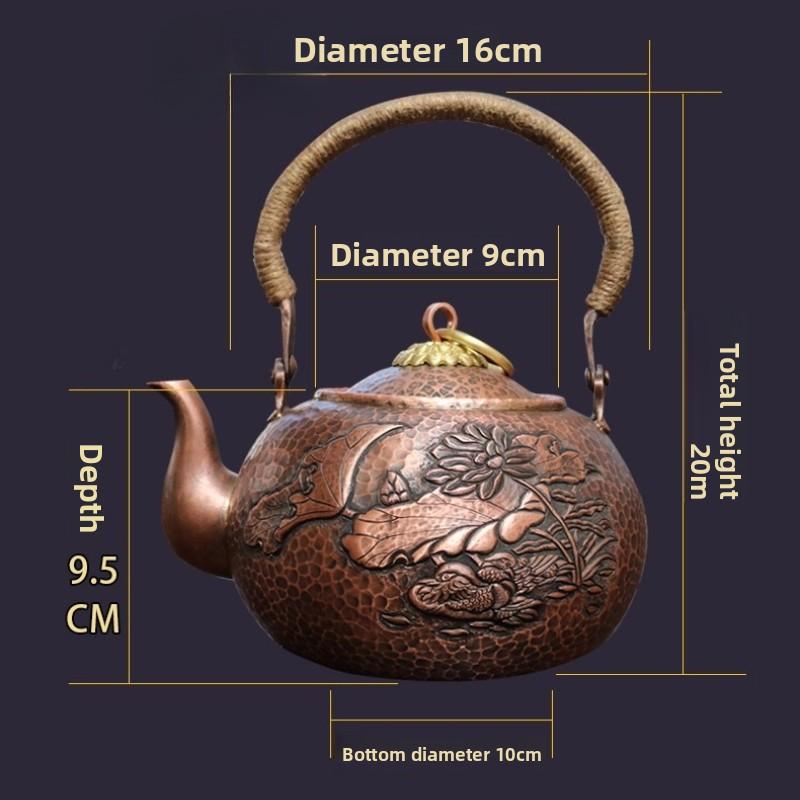 Antique Copper Kettle Handmade Hammer Pattern Red Copper Teapots Thicken Uncoated Kettles Health Tea Set Crafts Chinese Tea Pot