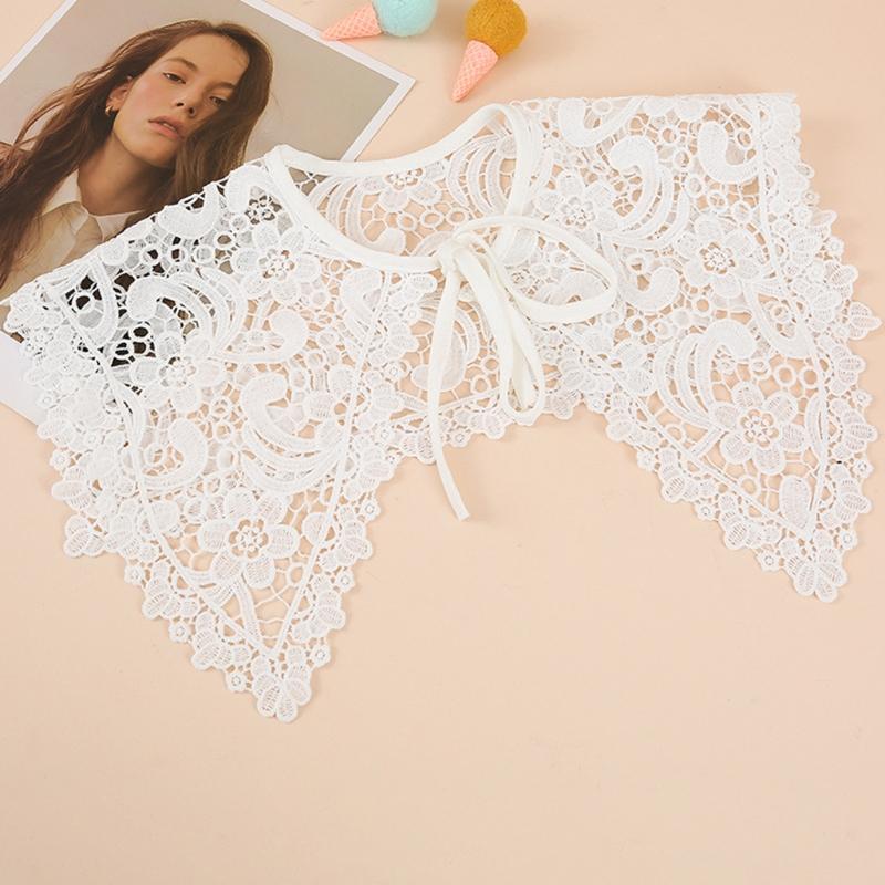 Women Hollow Out Paisely Floral Lace Fake Collar Triangular Shawl Large Shoulder Wrap Necklace Lace-Up Short DropShipping