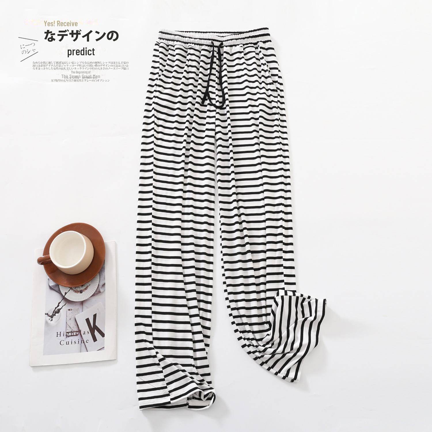 

Літні тонкі піжамні штани широкого крою в смужку – повсякденні, вільні, універсальні та великого розміру. M (45-60 kg)