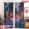 2pcs 2D Flat Printing Christmas Curtains Charming Snow Village Durable 100% Polyester Fabric Without Electricity Versatile Use