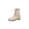 Mode Damen Neu Frühling/Sommer Echtes Leder Wasser Diamant Mittelhoher Absatz Hohl Schnürloch Offene Zehe Fischmaul Größe Coole Stiefel